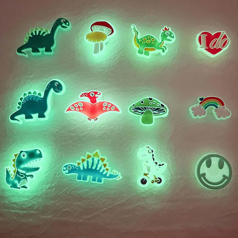 12 Pcs - Glow in the Dark Dinosaur Shoe Charm