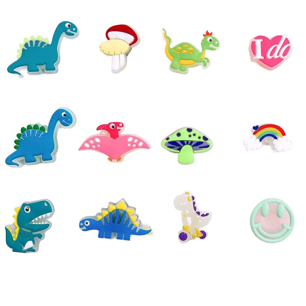 12 Pcs - Glow in the Dark Dinosaur Shoe Charm