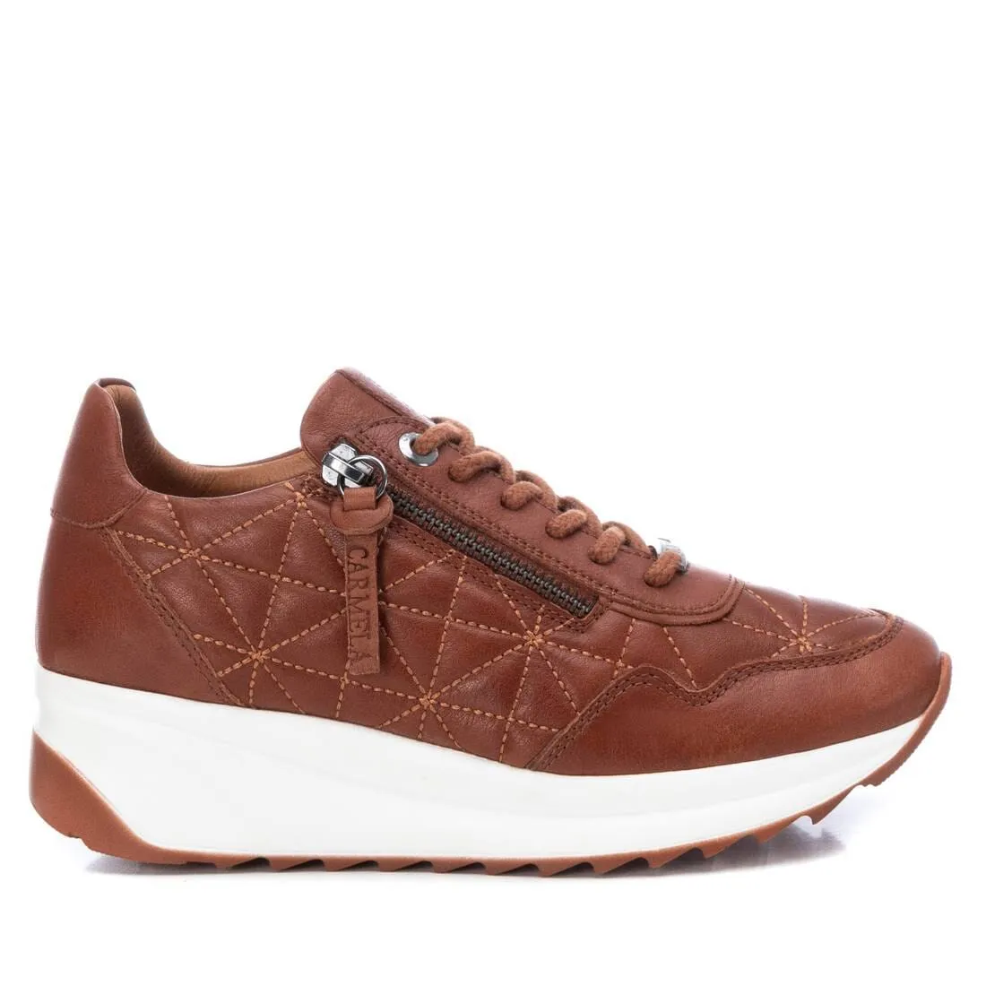 160209 Spanish Leather sneakers with quilted detail & cushion sole in Tan