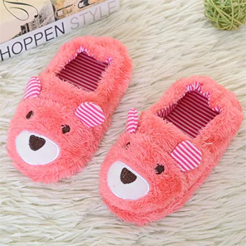 2-9Y Children Kids Girls Boys All-Inclusive Slippers Cartoon Winter Warm Fake Flock Home Floor Slippers (🍀Watermelon Red, Age💦:3-3.5Years)