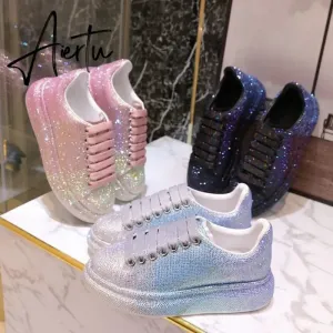 Autumn Leather Women Shoes New Style Fashion Pink Platform Shoes Ins Platforms Sneakers Tide Shine Bling Rhinestone Shoes