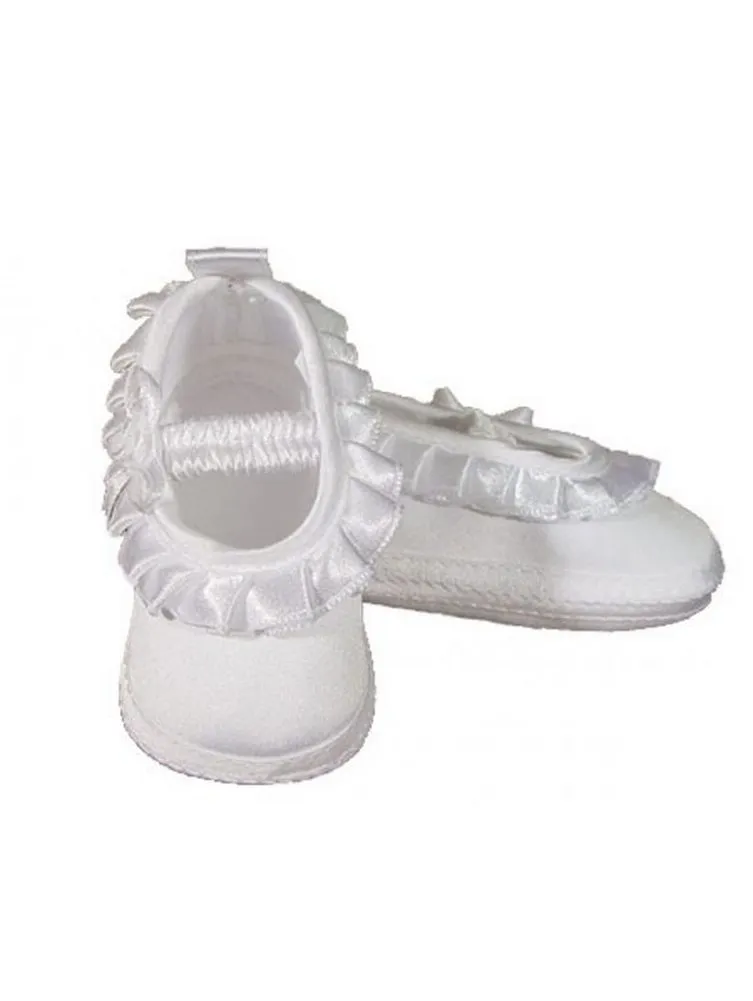 Baby Girls White Mate Satin Pleated Ribbon Christening Shoes 0-3 Baby