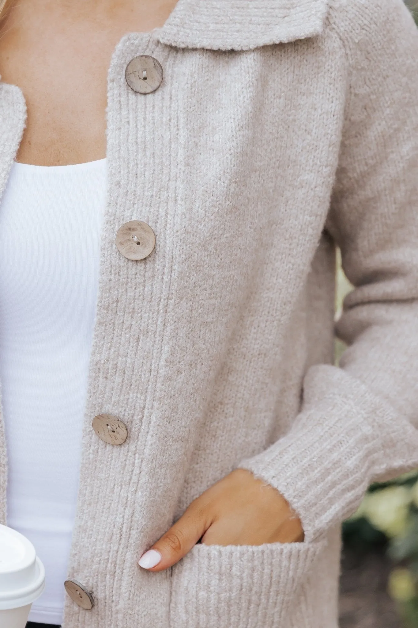 Beige Button Down Sweater Cardigan