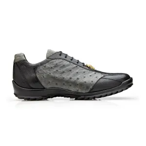 Belvedere Lando in Black / Grey Genuine Ostrich Leg & Italian Calf Sneakers