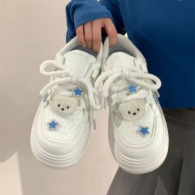 binfenxie  -  Korean White Shoes Women Kawaii Blue Platform Sneakers Spring Summer Tennis Female Vulcanize Cute Casual Footwear Vintage