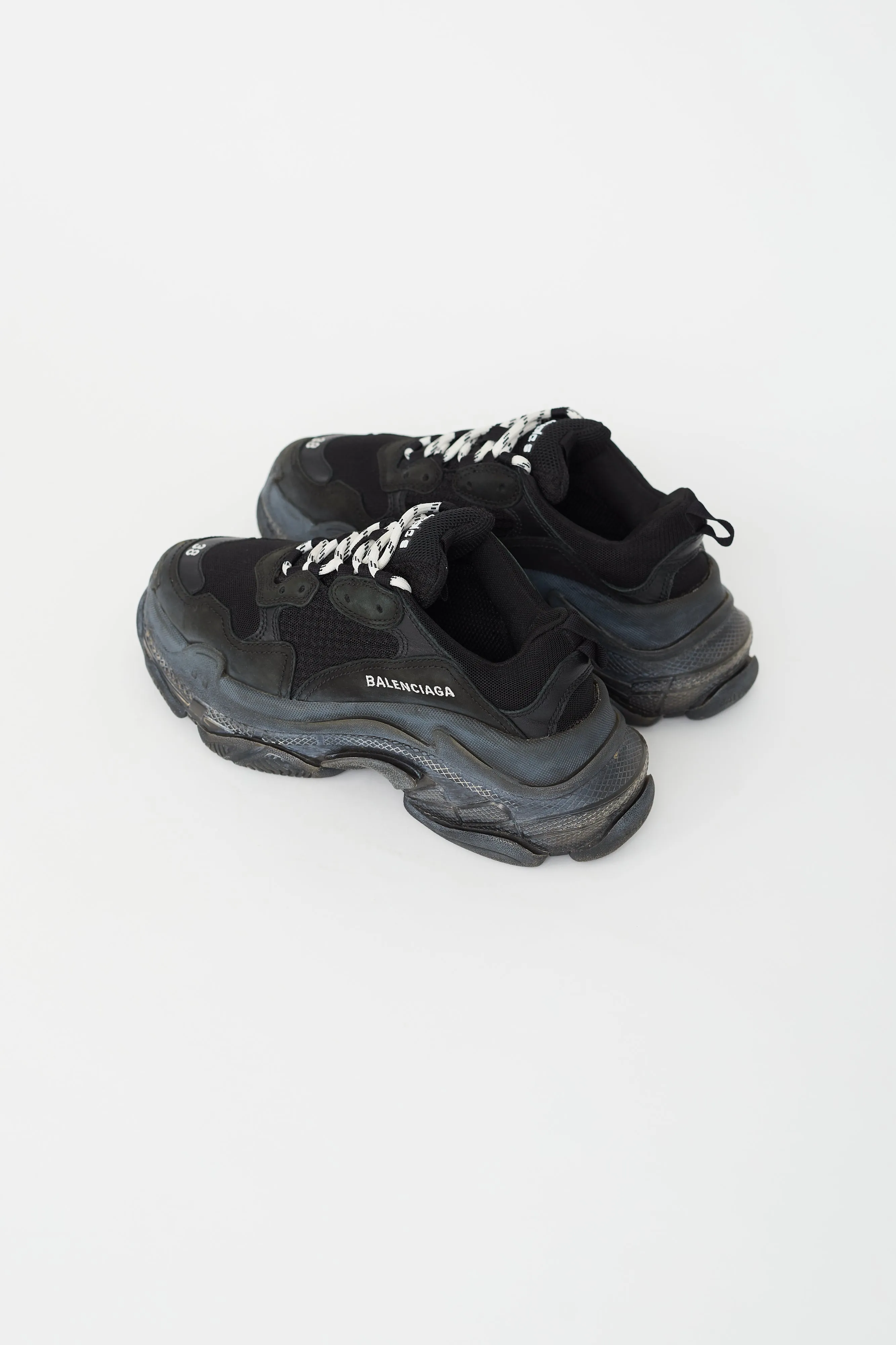 Black Leather & Mesh Triple S Sneaker