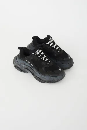 Black Leather & Mesh Triple S Sneaker