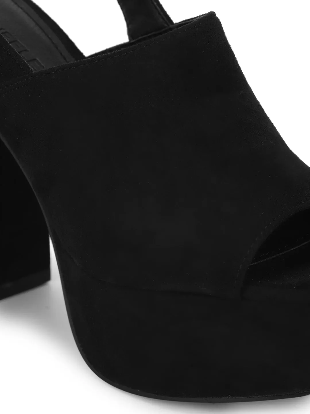 Black Micro Block Heel Buckled Mule