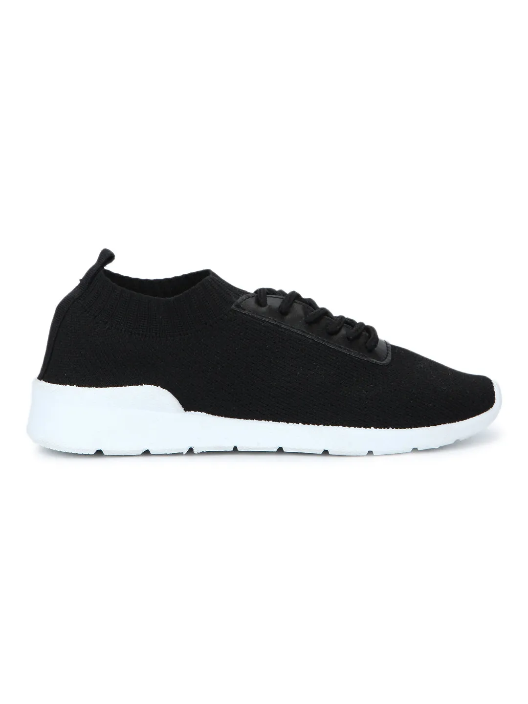 Black PU Knit Cleated Lace-Up Sneakers