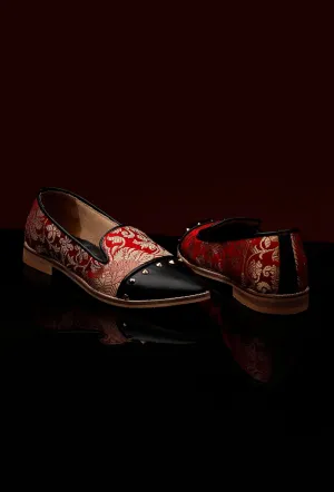 Black with Red Brocade Loafers