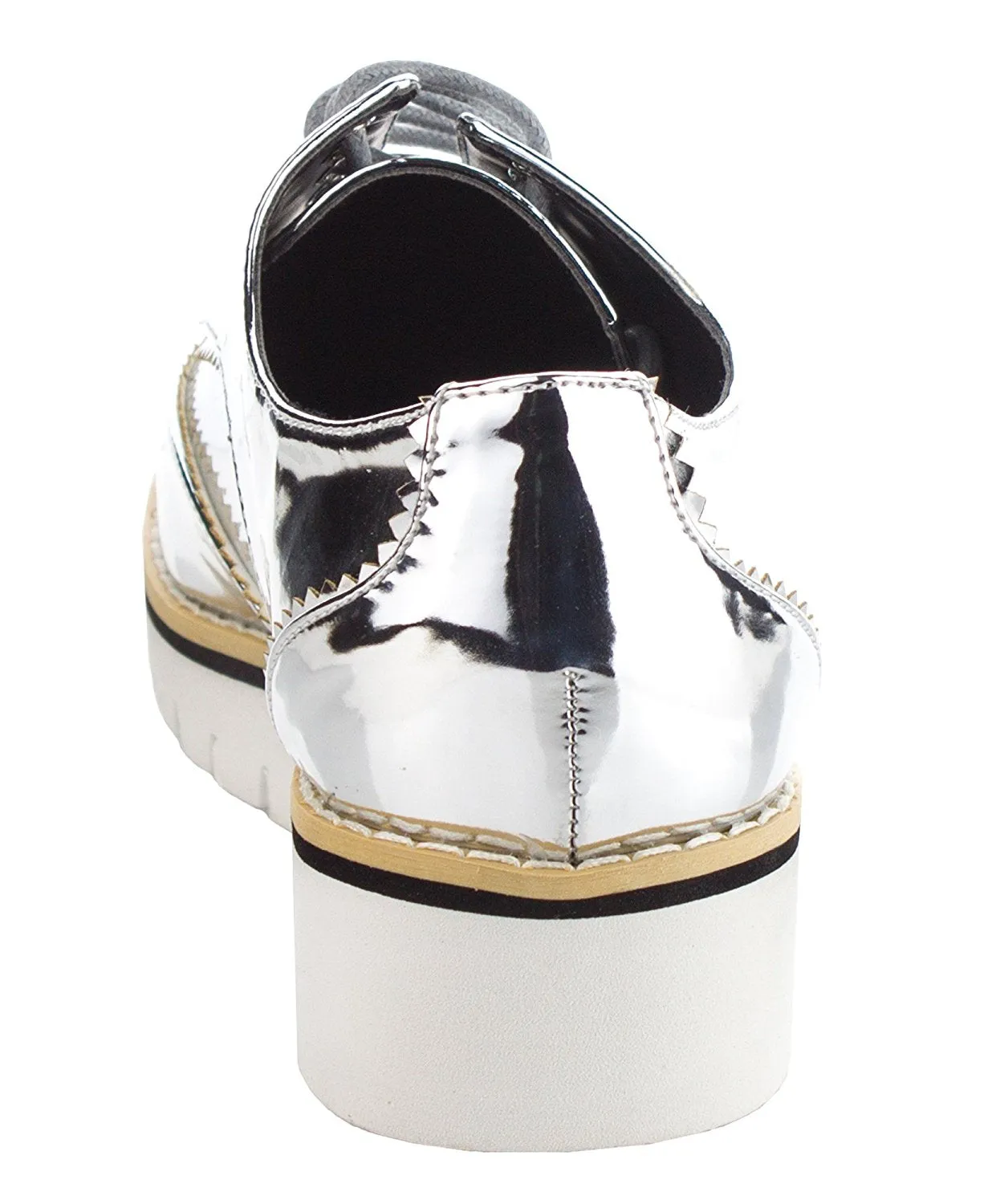 Cape Robbin Women's Fashion Patent Metallic Leather Lace Up Platform Oxford Sneakers Shoes