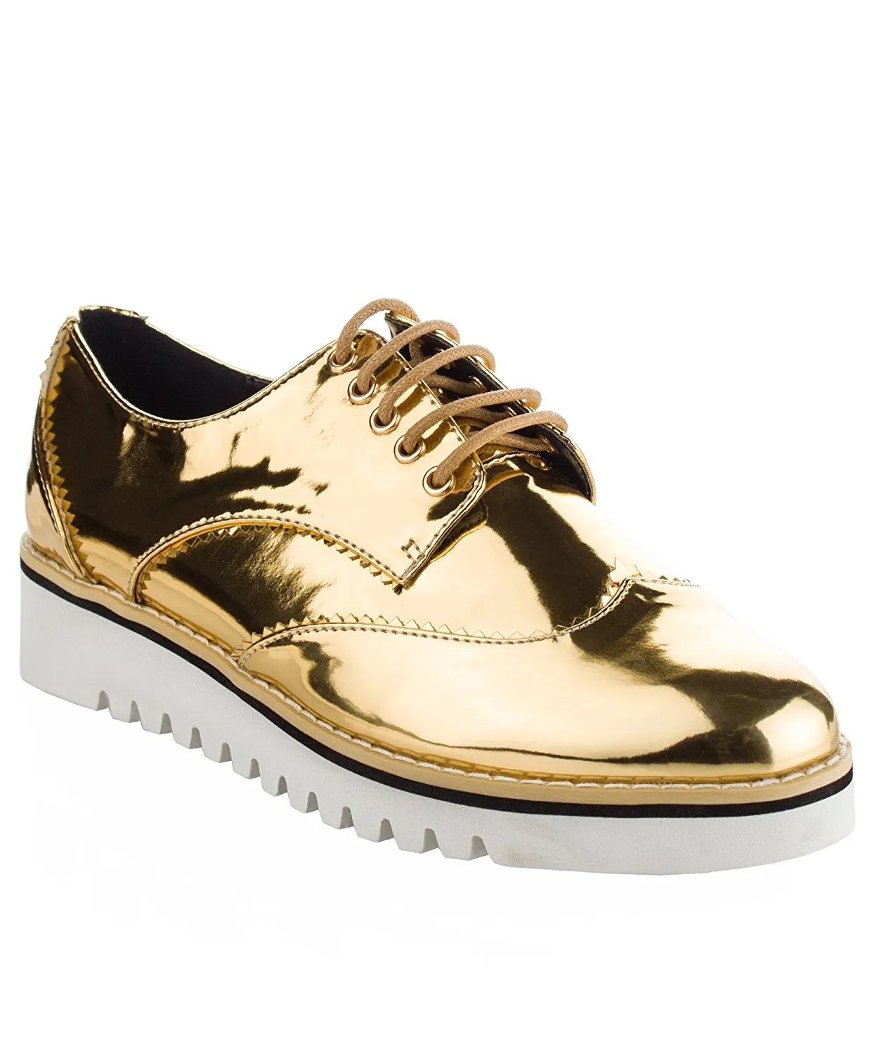 Cape Robbin Women's Fashion Patent Metallic Leather Lace Up Platform Oxford Sneakers Shoes