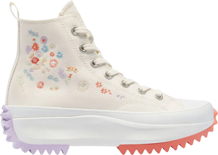 Converse Run Star Hike Platform High Embroidered Floral - Egret, cream