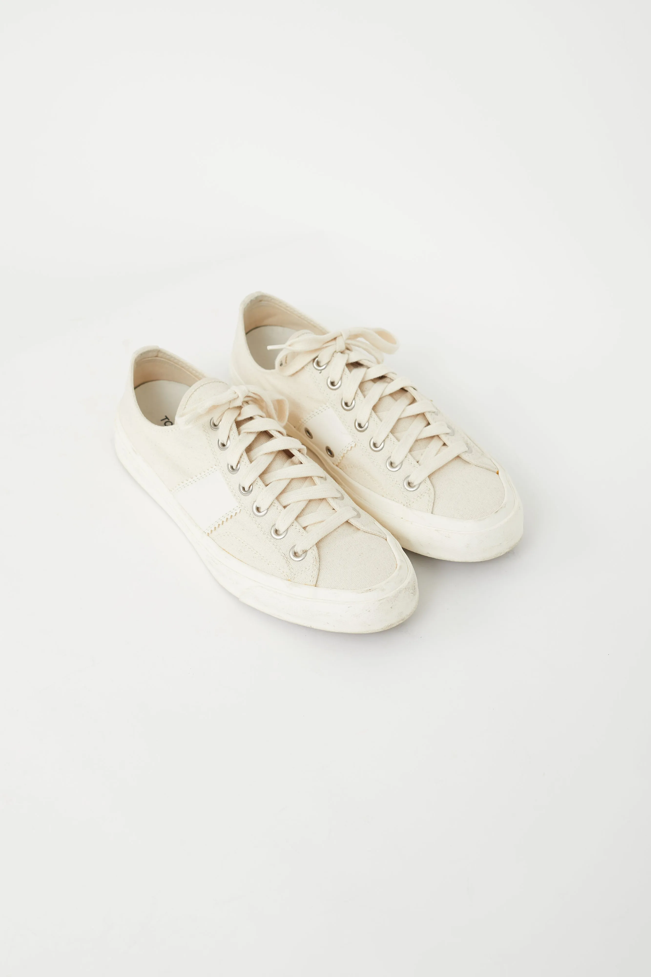 Cream Canvas & Leather Low Sneaker