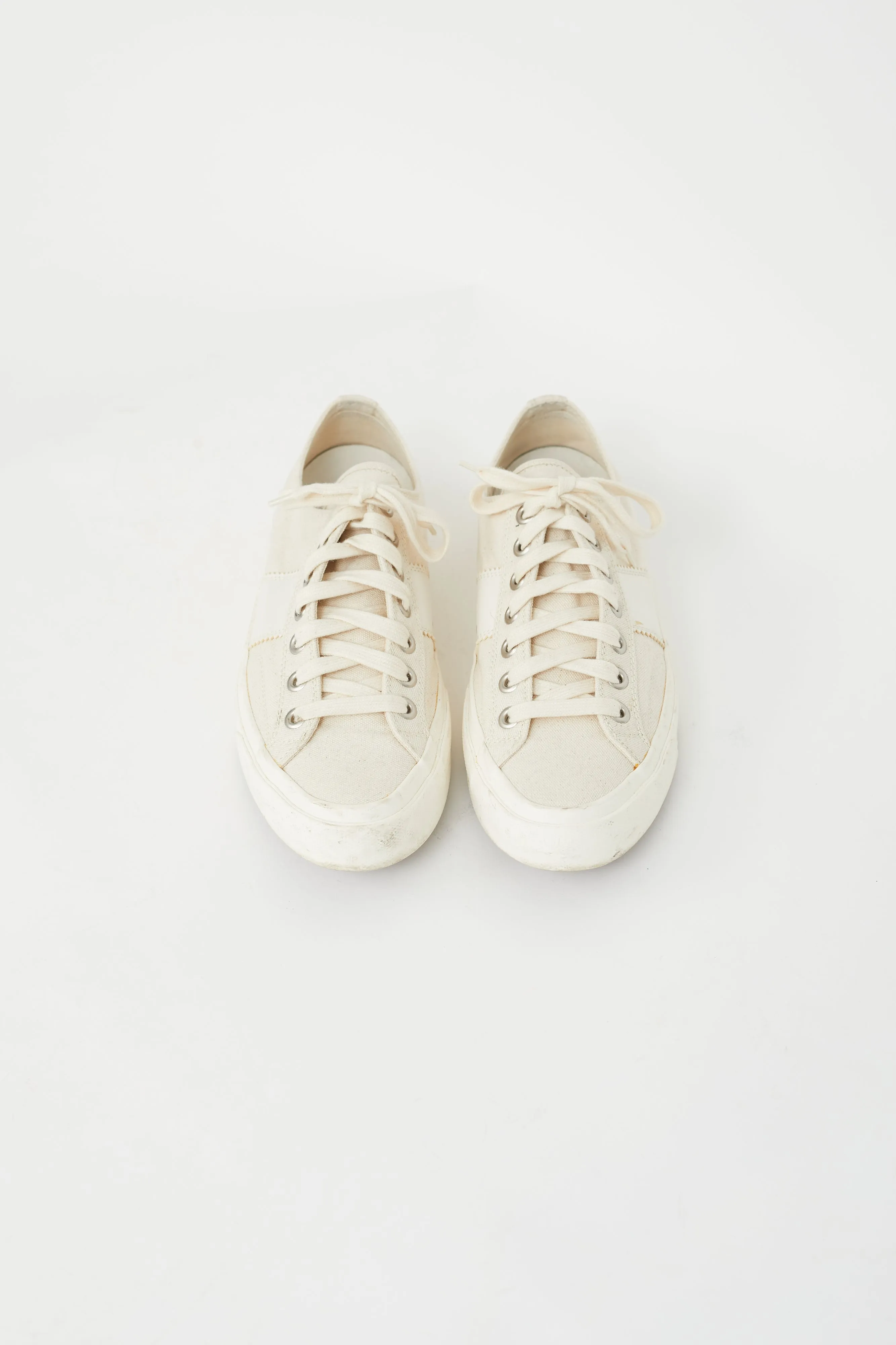 Cream Canvas & Leather Low Sneaker