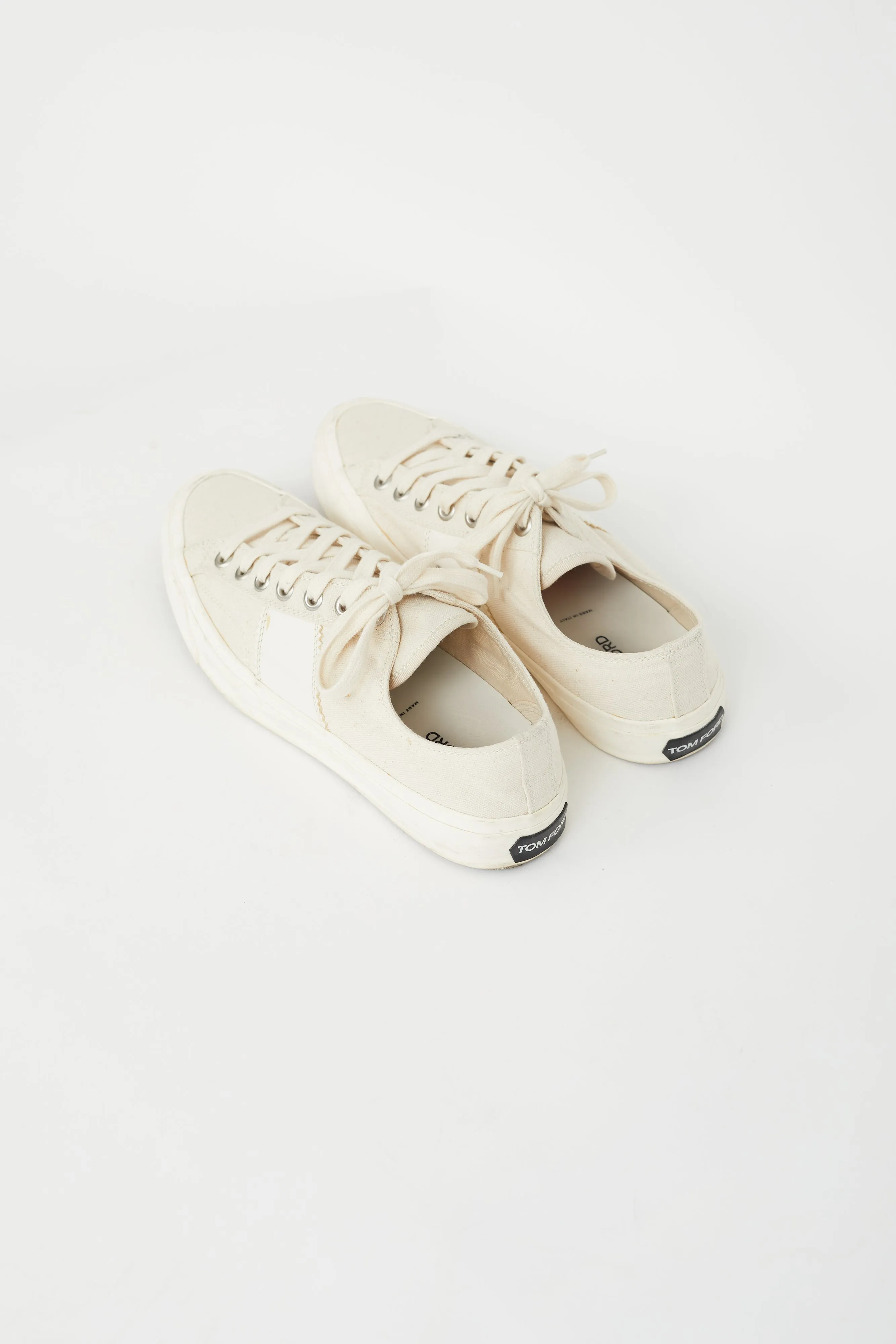 Cream Canvas & Leather Low Sneaker