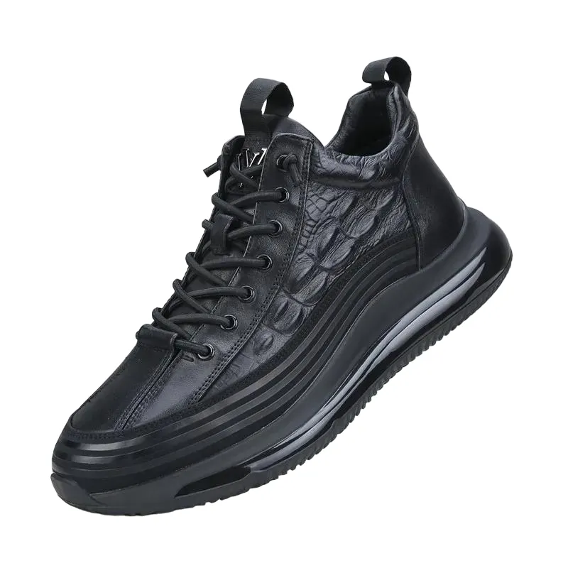 Embossed Texture Lace Up Platform Sneakers For Men