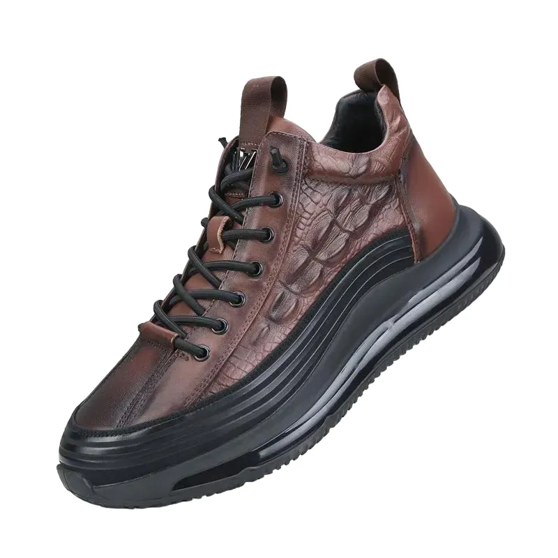 Embossed Texture Lace Up Platform Sneakers For Men