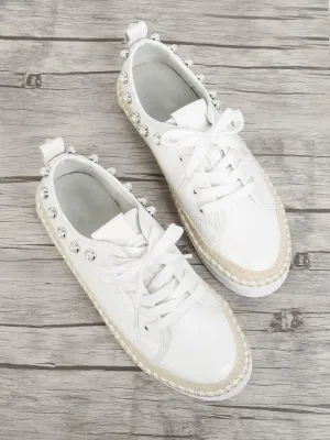 Faux Pearl Detail Lace Up Sneakers