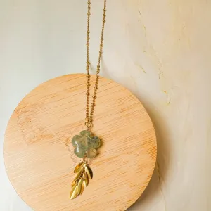 Foresta: Moss Agate Flower Tassel Necklace