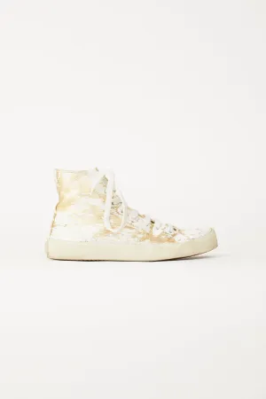 Gold-Tone Leather & White Paint Tabi High-Top Sneaker