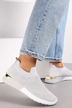 GREY SLIP ON GOLD CLIP HEEL DETAIL TRAINERS SHOES