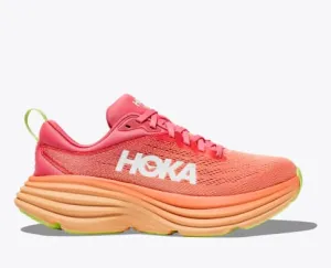 Hoka Women's Bondi 8 Cushioned Road Running Shoe in Coral/Papaya, Stellar/Blue Cosmos, Coastal Sky/All Abroad, Black/White & Summer Song Available in Wide Widths