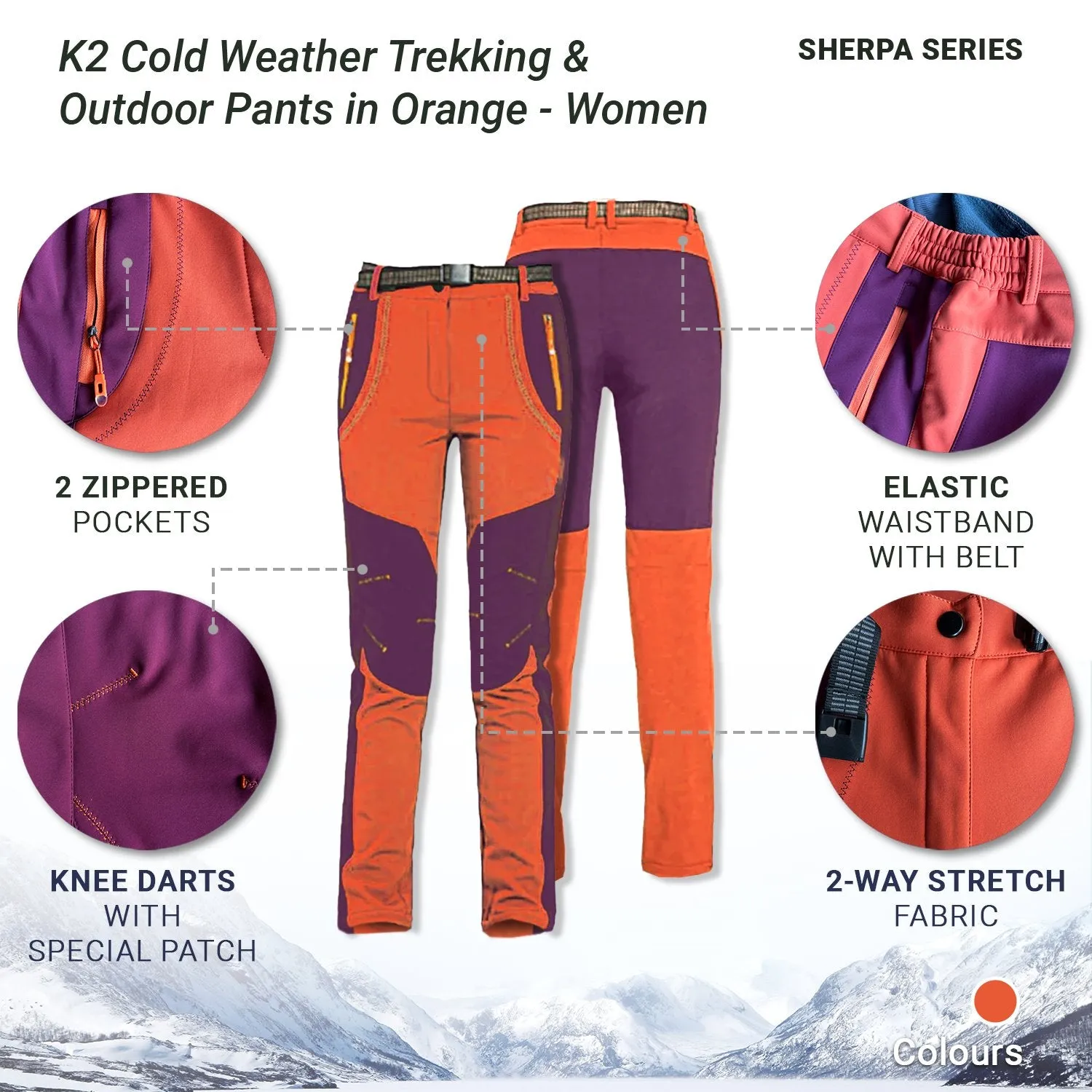 K2 Cold Weather Trekking & Outdoor Pants in Orange - Women