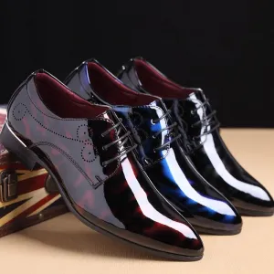 Mens Leather Patent Print Trendy Lace Up Dress Shoes in Black