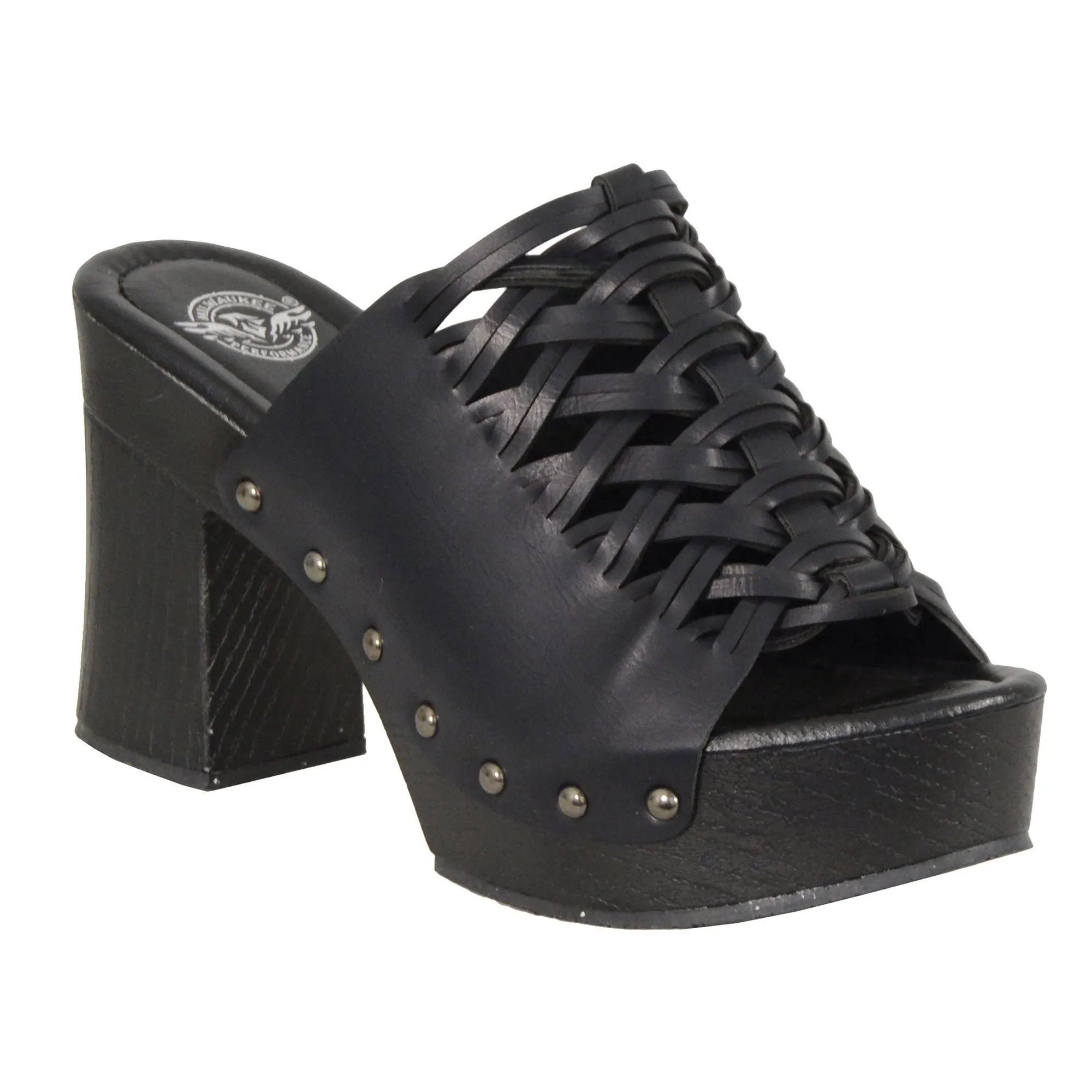 Milwaukee Leather MBL9410 Women's Black Open Toe Fashion Casual Platform Wedges with Studs