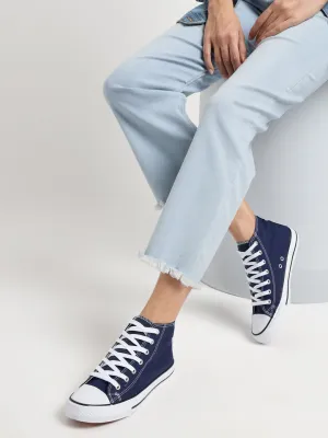 Navy Canvas High Ankle Stylish Lace-Up Sneakers (TC-CAN2-NVY)