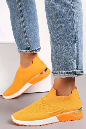 ORANGE SLIP ON GOLD CLIP HEEL DETAIL TRAINERS SHOES