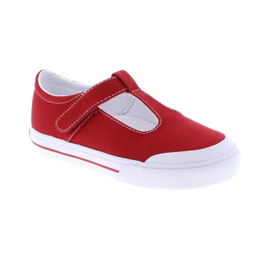 Red Drew Canvas T-Strap Sneakers