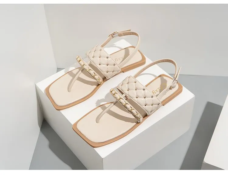 Rivet Chain Flat Sandals