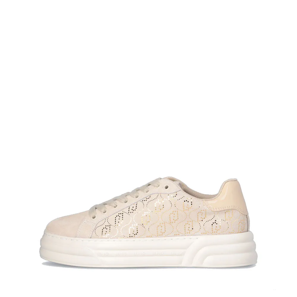 Scarpe Donna LIU JO Cleo 12 Sneakers in Suede Beige con Logo Monogram in Paillettes