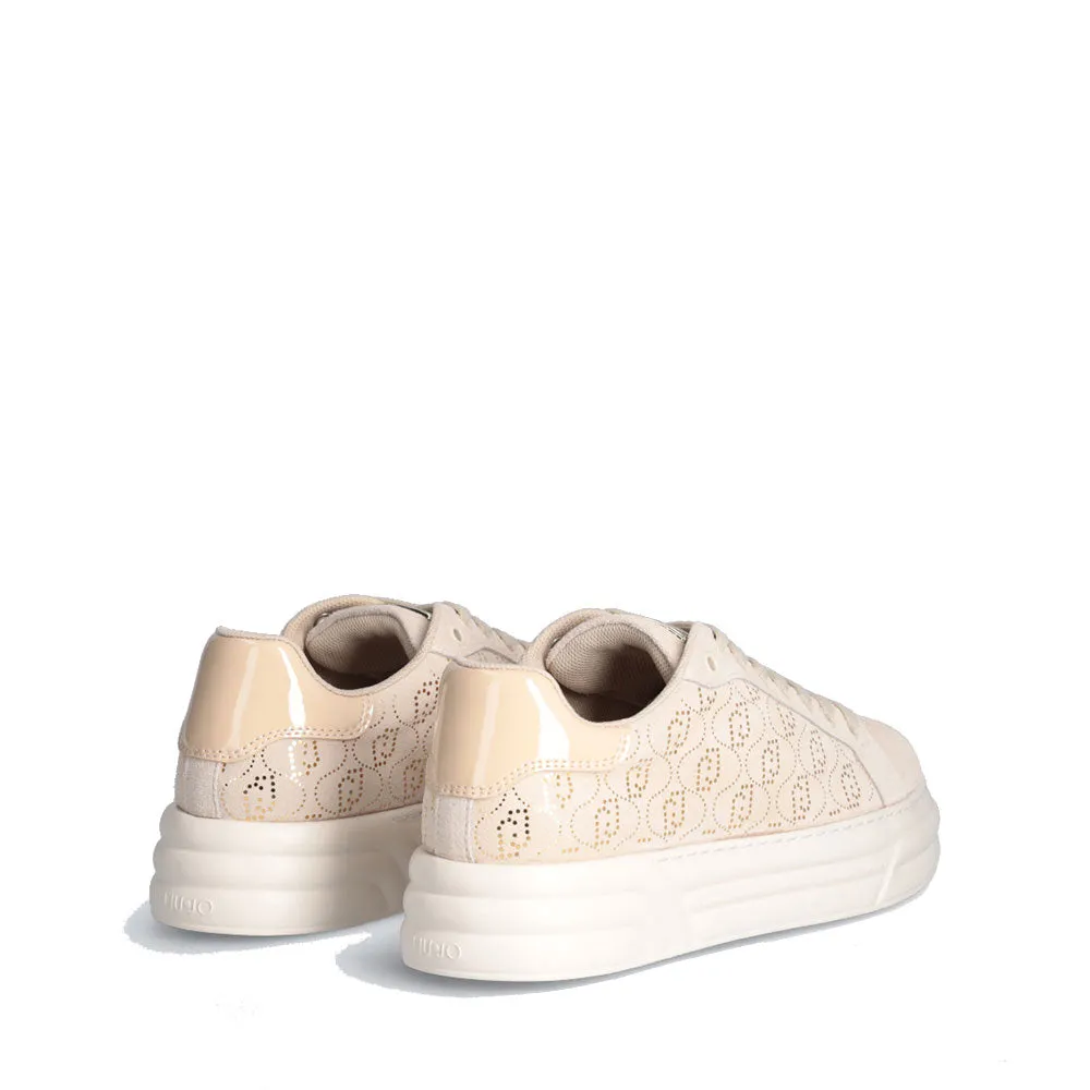 Scarpe Donna LIU JO Cleo 12 Sneakers in Suede Beige con Logo Monogram in Paillettes