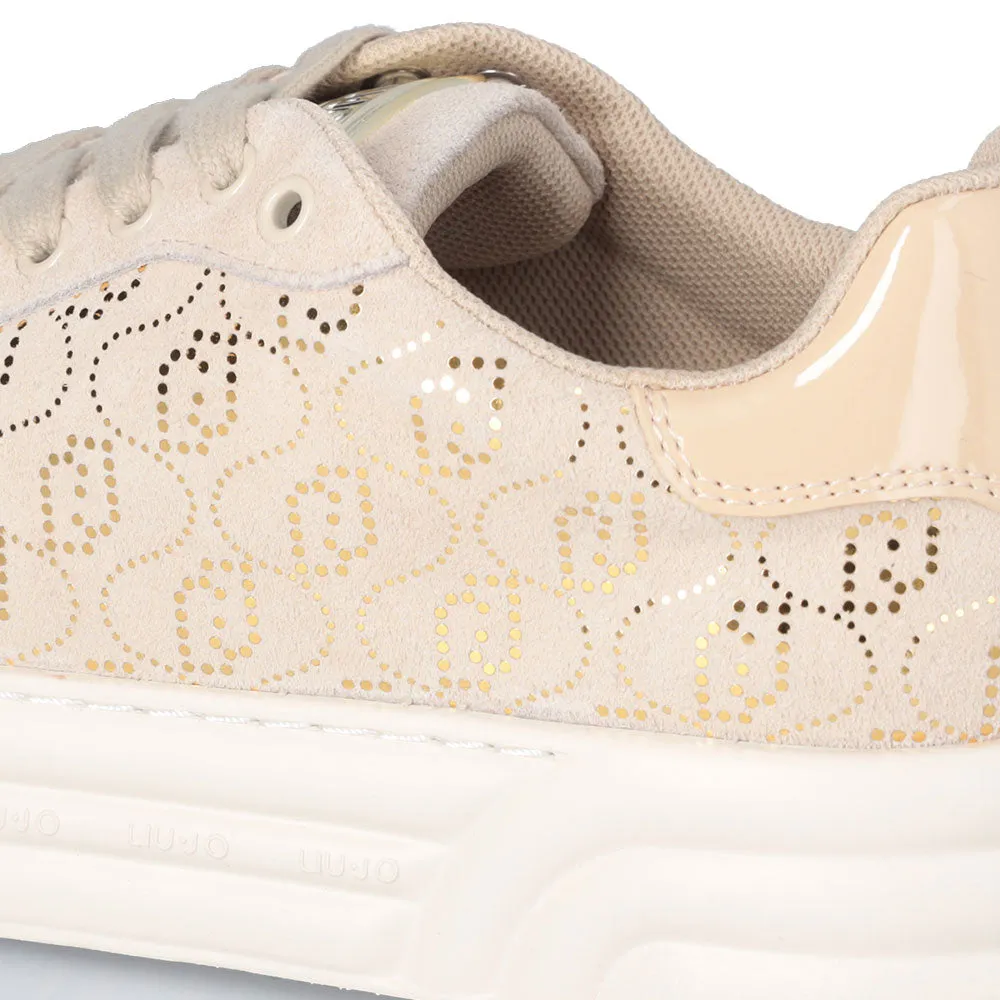 Scarpe Donna LIU JO Cleo 12 Sneakers in Suede Beige con Logo Monogram in Paillettes