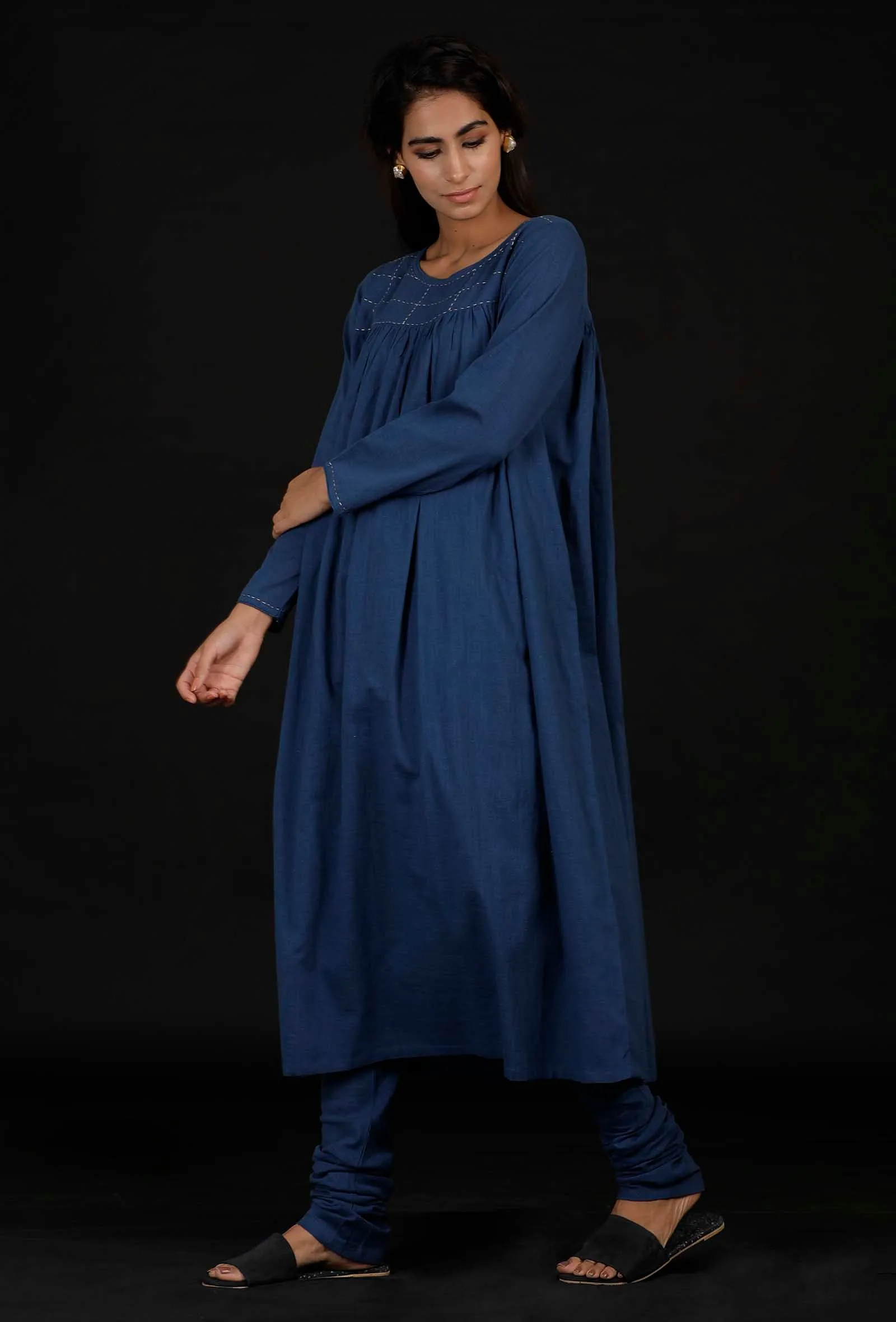 Set of 2: Azure Blue Cotton Kurta with Cotton Chooridar