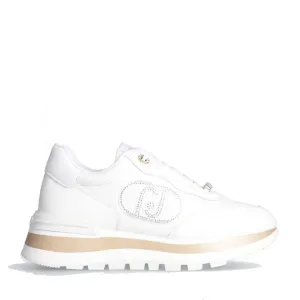 Sneakers Platform LIU JO Amazing 20 in Pelle Bianca con Logo Gioiello