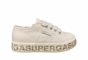 Superga scarpa sneakers da bambina con zeppa Lettering Printed S81152W AC4 bianco