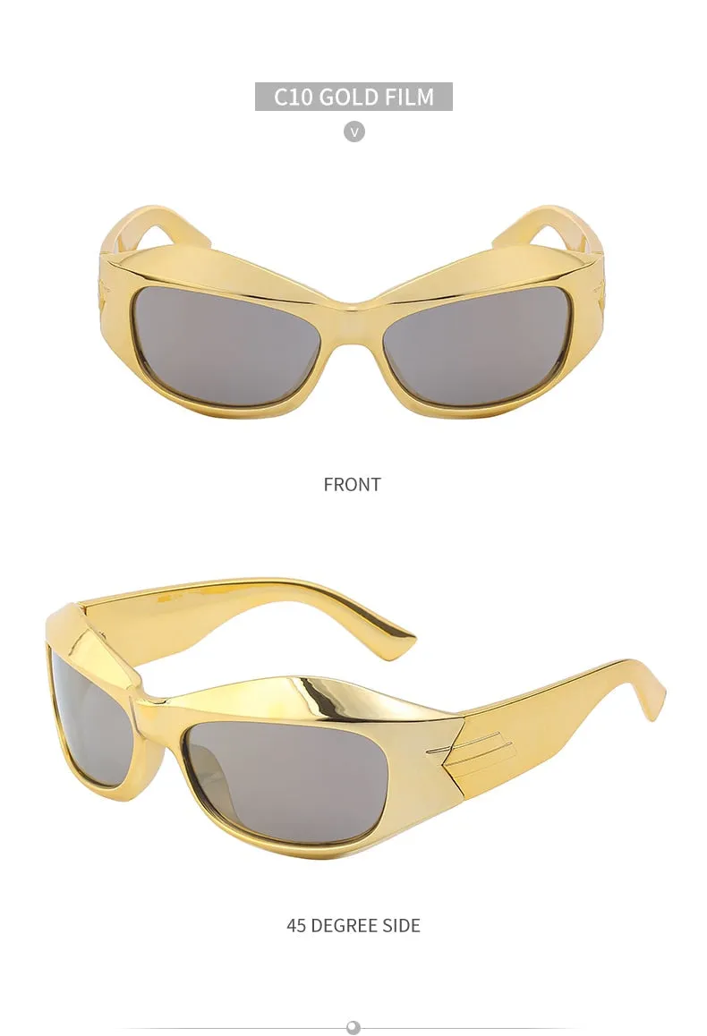 Unisex Cyberpunk Sports Luxury Gold Sliver UV400 Square Sunglasses Eyewear