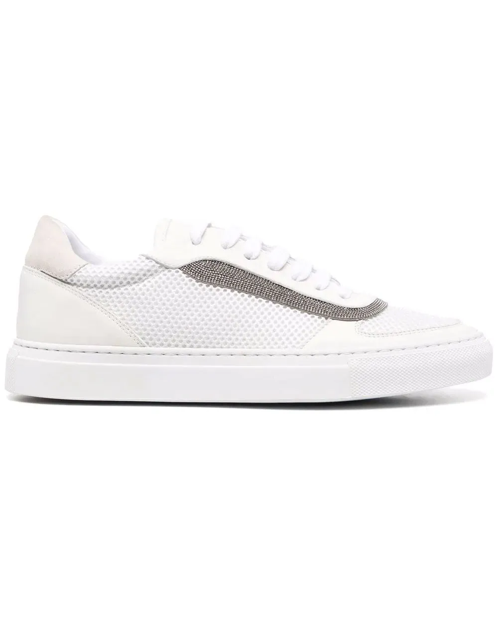 White Monili Embellished Low Top Tennis Sneaker