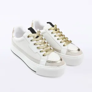 WINNING - White, Black, Gold, and Tan Sneaker - WITH GOLD LACES!