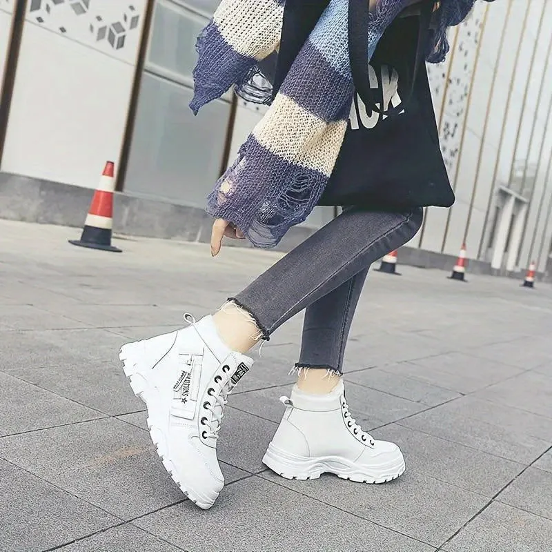 Women's Plush Lined Ankle Boots, Winter Warm Lace Up High Top Sneakers, Thermal Outdoor Short Boots