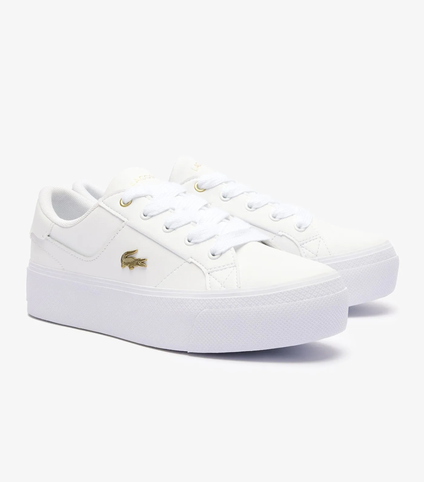 Women's Ziane Platform Logo Leather Trainers White/Gold